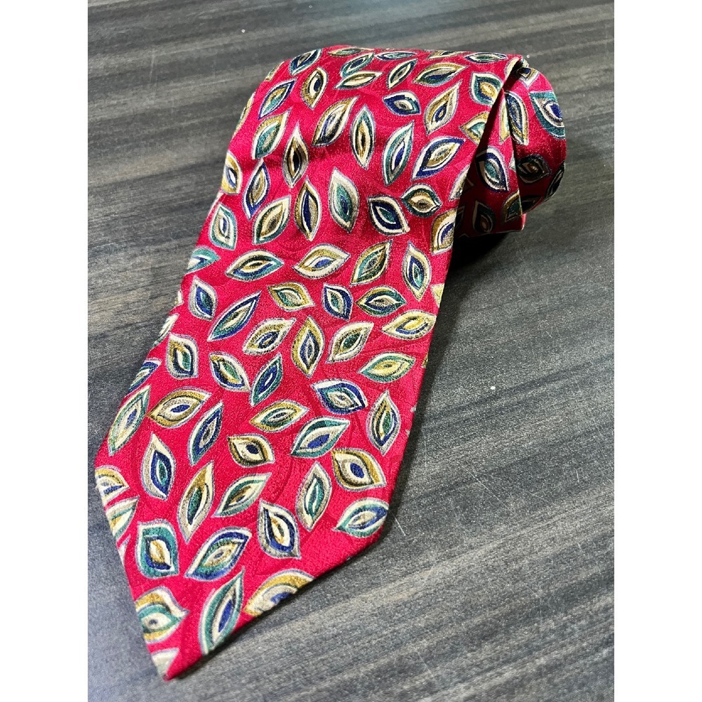 L'En El Silks Necktie Red Leaf Pattern 100% Silk Elegant Men's‎ Tie vintage